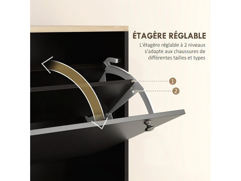  Meuble à chaussures 3 tiroirs rabattables noir 80 x 23,5 x 121 cm  - Conforama E