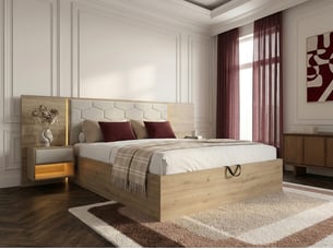 Bobochic lit coffre avec leds palmeraie et chevets intégrés beige 140x190