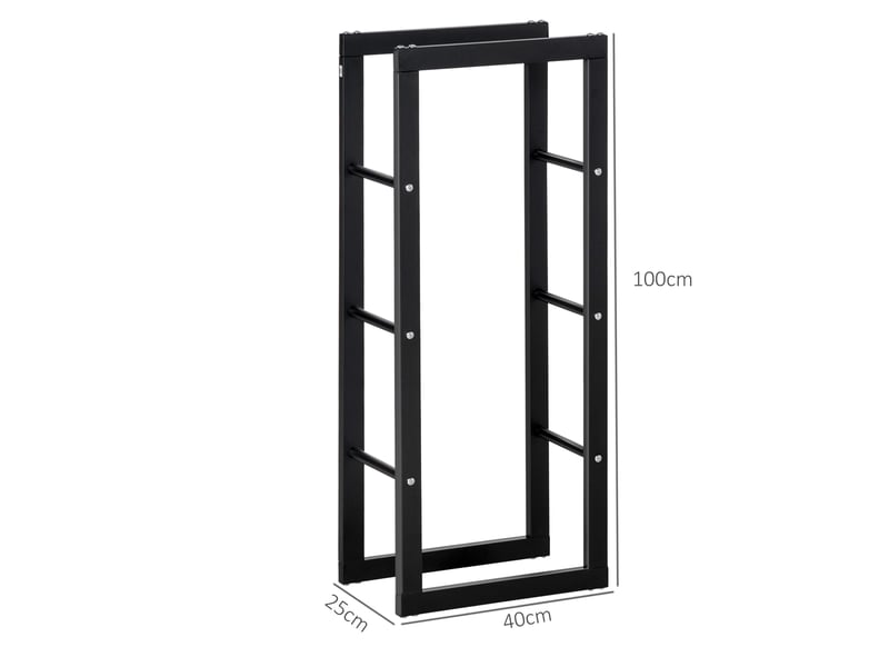  Porte-bûches en métal noir, capacité 100 kg, 40 x 25 x 100 cm, intérieur et extérieur  - Conforama E