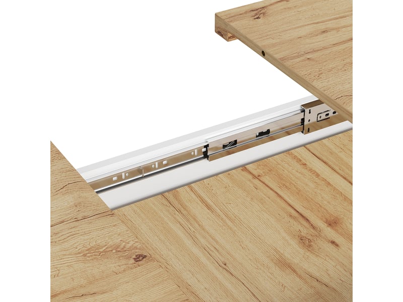  Table à manger extensible,110-140x80x75 cm,avec rangement led,mdf,blanc effet bois  - Conforama E