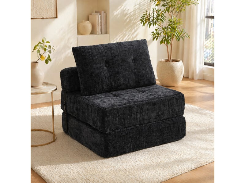  Fauteuil-lit modenvie pliant en chenille noir 79 x 79 x 57 cm  - Conforama B