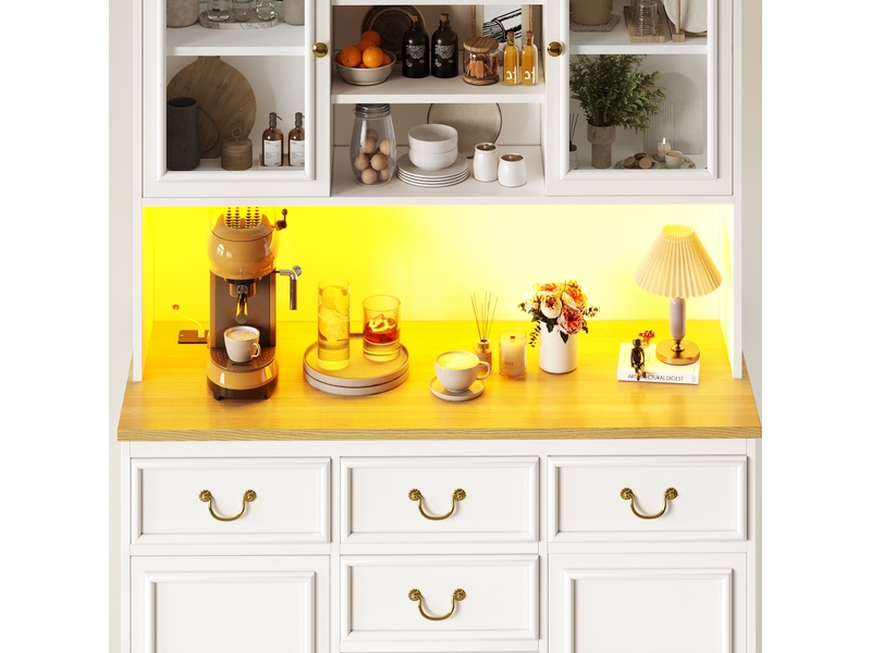  Armoire de cuisine haute avec prises et led, meuble de rangement cuisine blanc 180cm, buffet mdf  - Conforama R