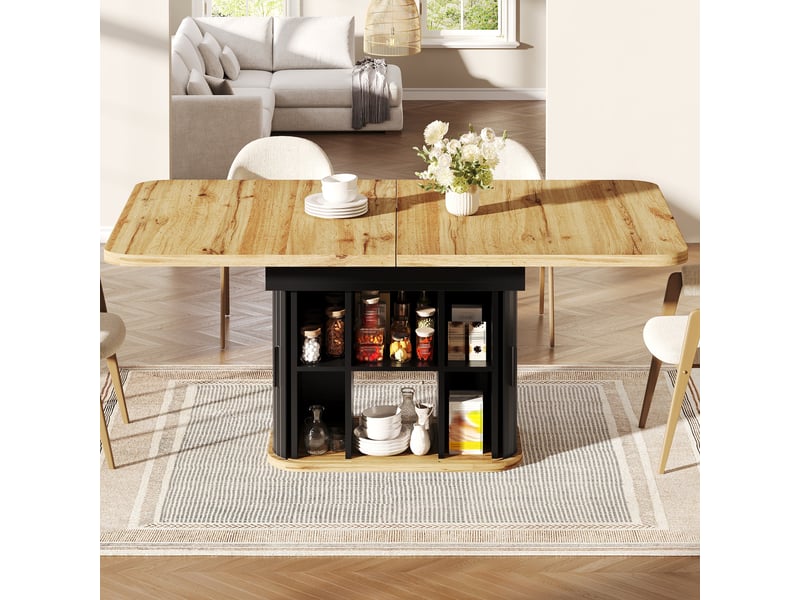  Table à manger extensible 119-159x80x76,5 cm, 2 portes coulissantes et de 6 compartiments, 4 à 6 personnes - noir  - Conforama D