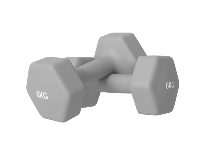  Lot de 2 haltères hexagonales 6 kg gris, 22 x 10 x 10 cm, métal avec revêtement plastique antidérapant  - Conforama A