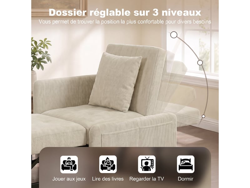  Fauteuil convertible 1 place en chenille beige 89,5x72,5x83 cm  - Conforama E