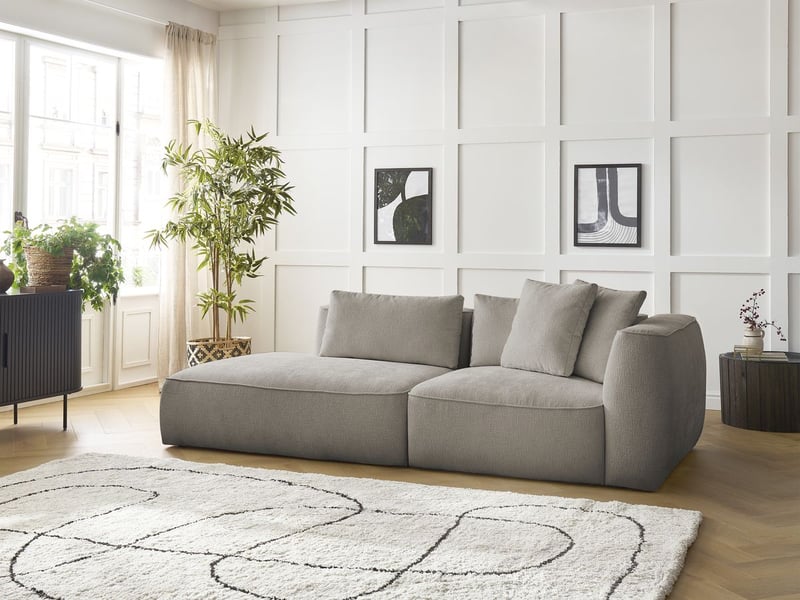  Bobochic canapé droit fixe 3 places leopold tissu texturé taupe  accoudoir droit LEOPOLD - Conforama D