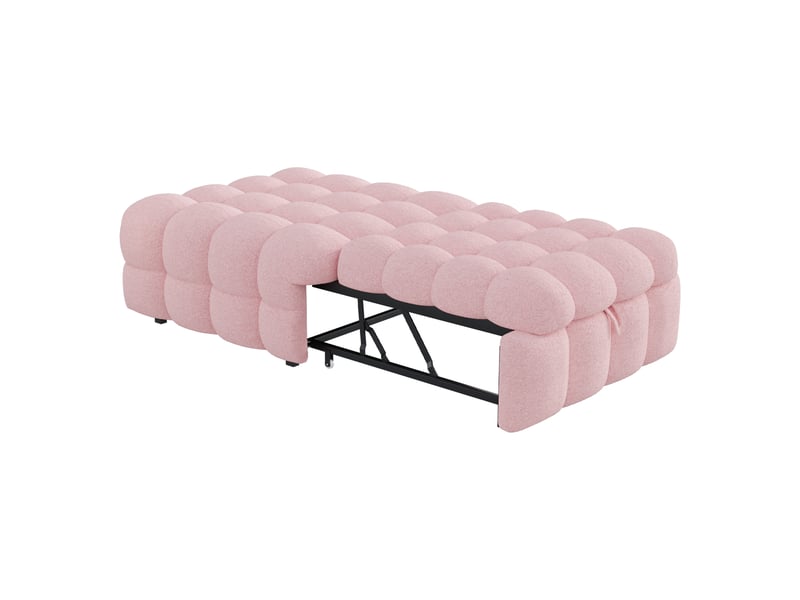  Lit capitonné, repose-pieds 2 en 1, canapé-lit gigogne, lit simple, matelassé, bouclé, rose  - Conforama A