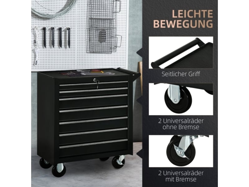  Servante d’atelier en acier noir 69 × 33 × 75 cm, 7 tiroirs dont 2 petits et 5 grands, charge max. 150 kg  - Conforama D