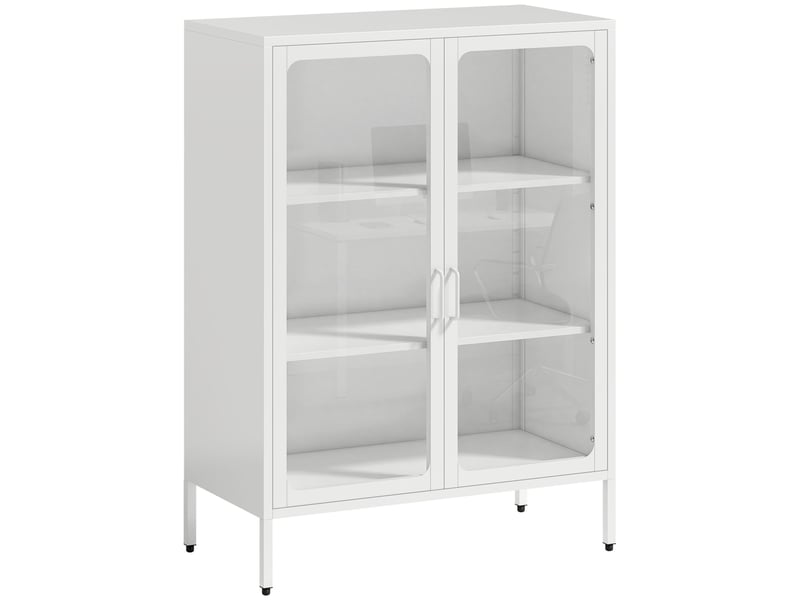  Armoire de bureau avec 2 portes en verre, 2 étagères réglables, meuble de rangement bureau en acier, blanc, 80x40x110cm  - Conforama B