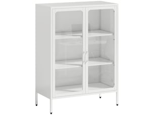 Armoire de bureau avec 2 portes en verre, 2 étagères réglables, meuble de rangement bureau en acier, blanc, 80x40x110cm