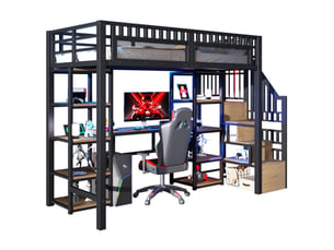 Lit mezzanine 90x200 cm <strong>MERAX</strong>  <strong>lit enfant noir</strong> coloris noir