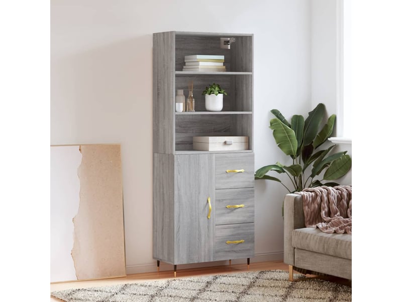  Buffet haut - bahut - meuble de rangement sonoma gris 69,5x34x180 cm bois d'ingénierie  - Conforama B