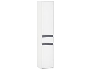 Meuble colonne rangement salle de bain placards 3 style contemporain 2 étagères et tiroir coulissant panneaux particules blanc