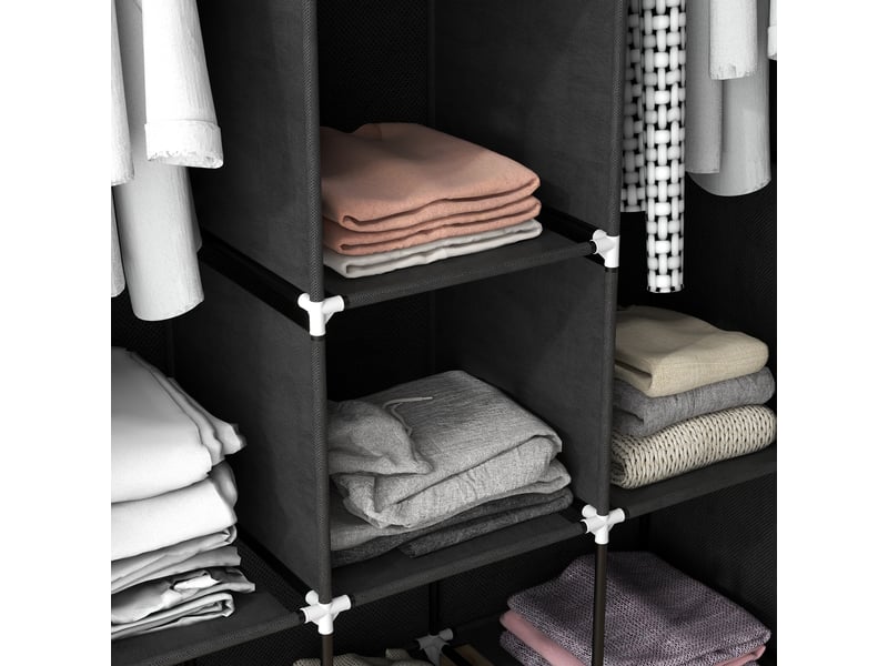  Armoire penderie en tissu 125x43x162,5 cm – grand dressing pliable en tissu intissé avec 2 tringles et 8 étagères de rangement – noir  - Conforama C
