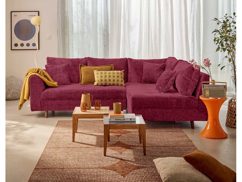  Rune - canapé d'angle droit 4 places en velours texturé - lisa design - prune RUNE - Conforama B
