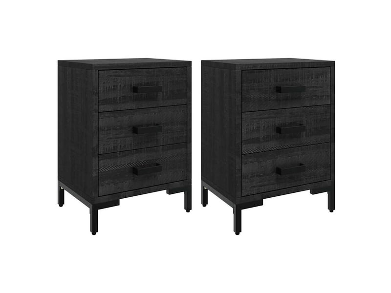  Lot de 2 tables de chevet - cabinet de chevet - table de nuit noir 40x30x55 cm bois de pin massif  - Conforama A