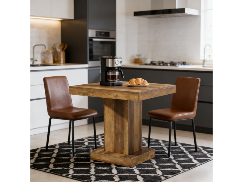  Table à manger carrée,80x80x75 cm,style ferme moderne,mdf,marron  - Conforama E