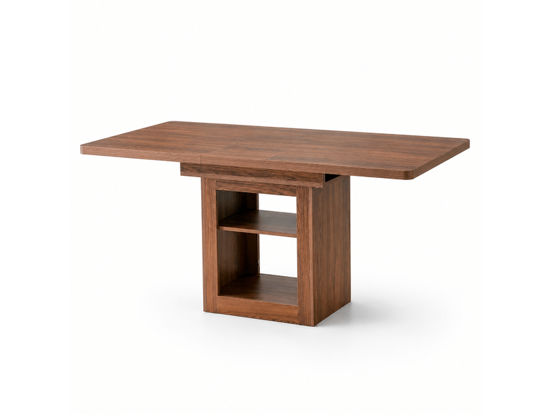 Table à manger extensible - plateau mdf noyer - rangement intégré - rails métal silencieux - coins arrondis - capacité 8 personnes - noyer BUYDEEMEUS - Conforama A