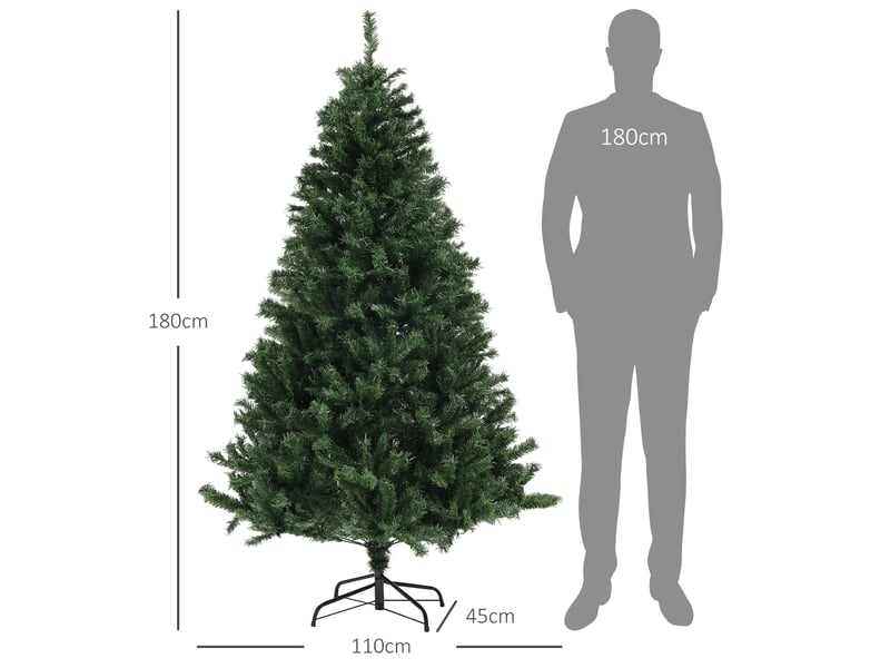  Sapin de noël artificiel arbre de noël 180 cm avec 1 000 branches, ouverture automatique, base en acier, vert  - Conforama C