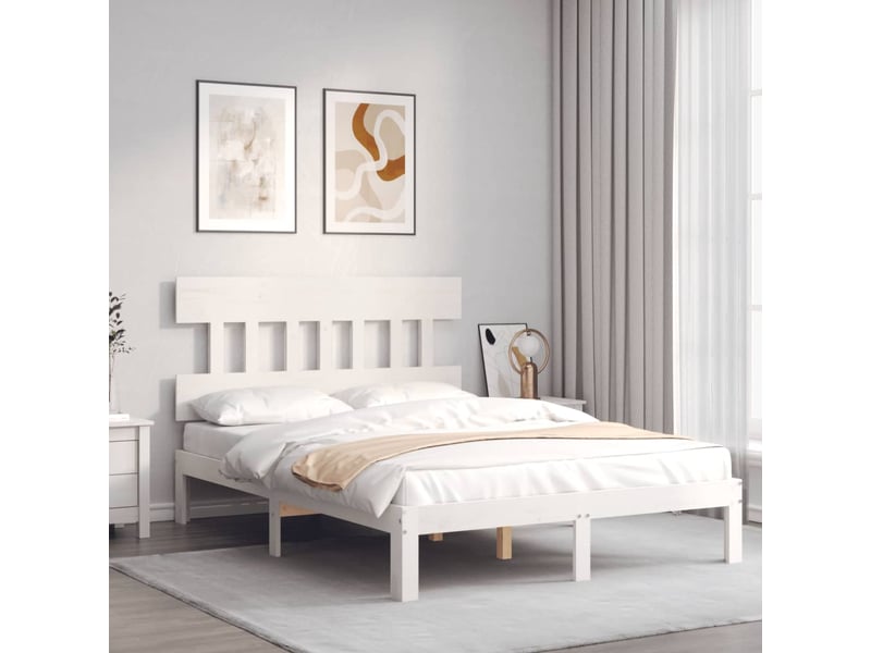  Lit double- lit adulte -  cadre de lit sans matelas blanc 140x190 cm bois de pin massif  - Conforama B