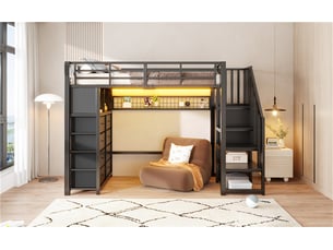 Lit mezzanine 90x200 cm <strong>BIQZUYA</strong>  <strong></strong> coloris noir