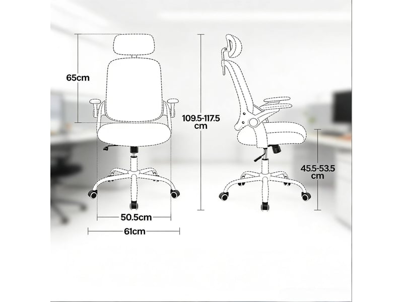  Fauteuil de bureau ergonomique 63,5 x 47 x 109,5-117,5 cm – beige – appui-tête et accoudoirs 3d  - Conforama C