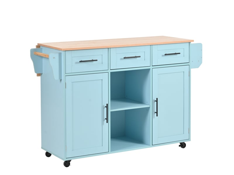 Desserte de cuisine 139 x 46 x 91,5 cm bleue en mdf, plateau rabattable, 3 tiroirs et rangement mobile - Conforama A