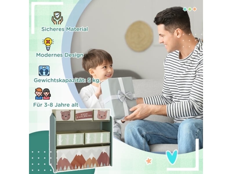  Armoire enfant verte avec 6 boîtes en tissu, motif mignon, rangement, 63x30x66 cm  - Conforama B