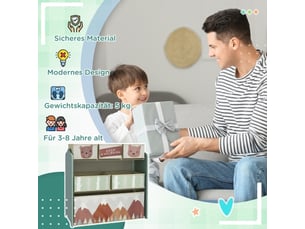 Armoire enfant verte avec 6 boîtes en tissu, motif mignon, rangement, 63x30x66 cm