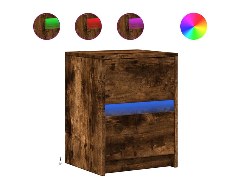  Lot de 2 tables de chevet - cabinet de chevet - table de nuit et lumières led chêne fumé  - Conforama A
