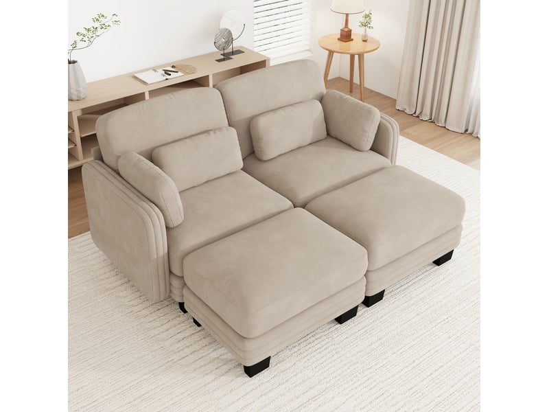  Canapé modulable tcqpz 2 places en u avec 2 ottomanes 176 x 143 x 88 cm chenille beige clair  - Conforama B