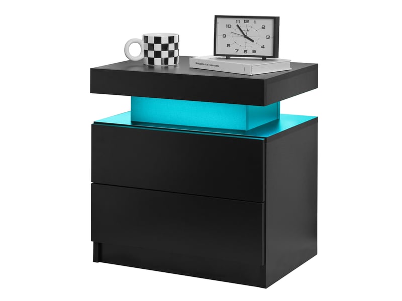  Table de chevet led 2 tiroirs en bois d'ingénierie noir 50 x 53 x 36 cm T2974P231492 - Conforama A