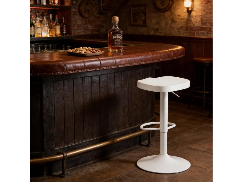  Tabouret de bar pivotant et réglable en hauteur, bois et métal, blanc  - Conforama B