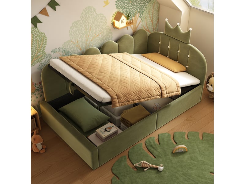  Modenvie lit banquette 90x200 cm - rangement hydraulique, structure reversible, sans matelas - vert  - Conforama E