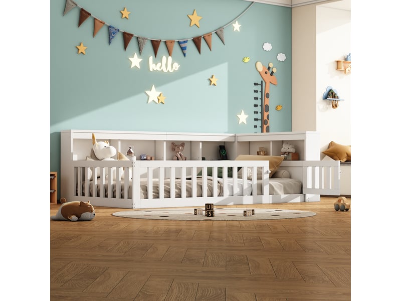  Lit enfant 90x200 cm, canapé-lit,  rangement, prise et usb, sommier, aggloméré, blanc, sans matelas  - Conforama B