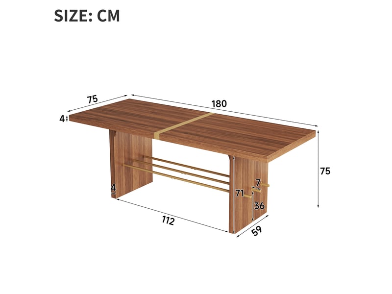 Table à manger 180x75 cm pour 6 à 8 personnes, en mdf noyer et doré, au design moderne - Conforama C