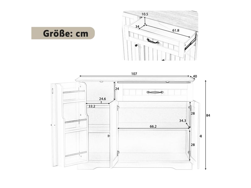  Buffet avec 3 portes et 1 tiroir noir en mdf  - Conforama E