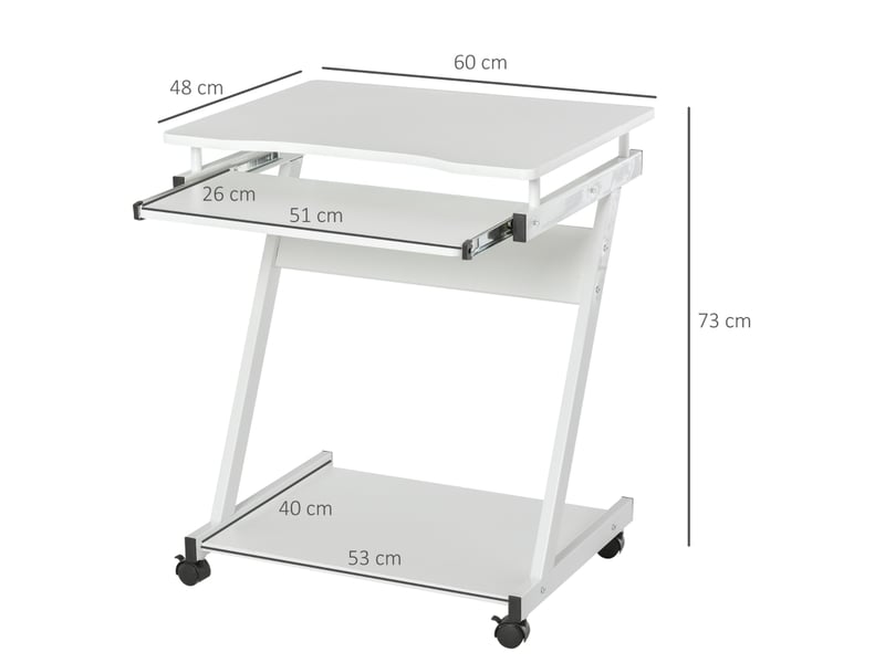  Bureau informatique roulant - bureau mobile - table d'ordinateur - tablette coulissante clavier + étagère - blanc  - Conforama C