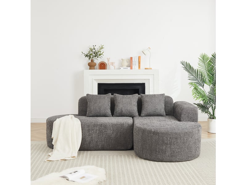  Canapé d'angle droit 3 places en chenille gris anthracite evryae  - Conforama C