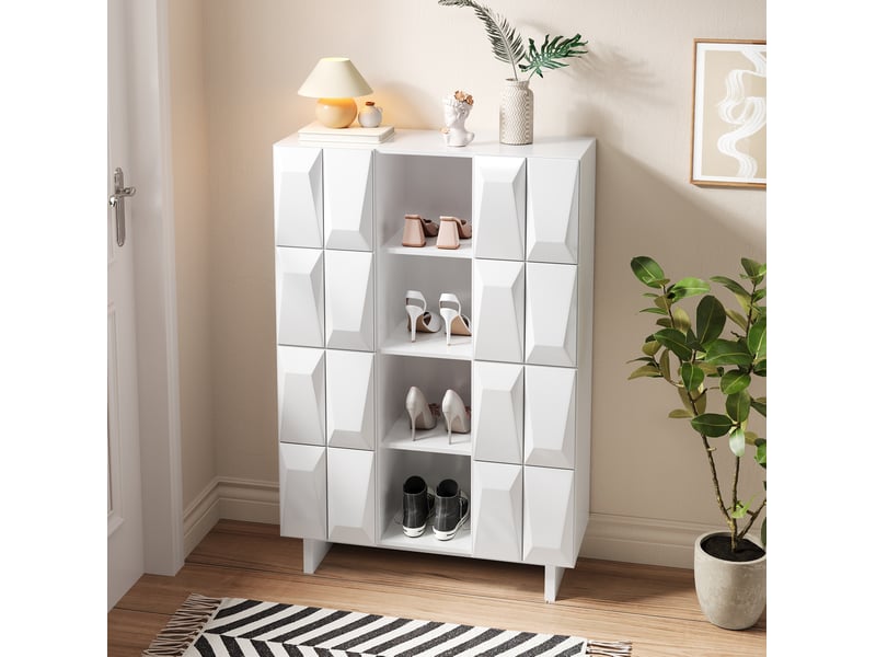  Vitrine et meuble à chaussures – 4 portes, 12 compartiments – blanc, 90,5 x 34 x 135,5 cm  - Conforama C