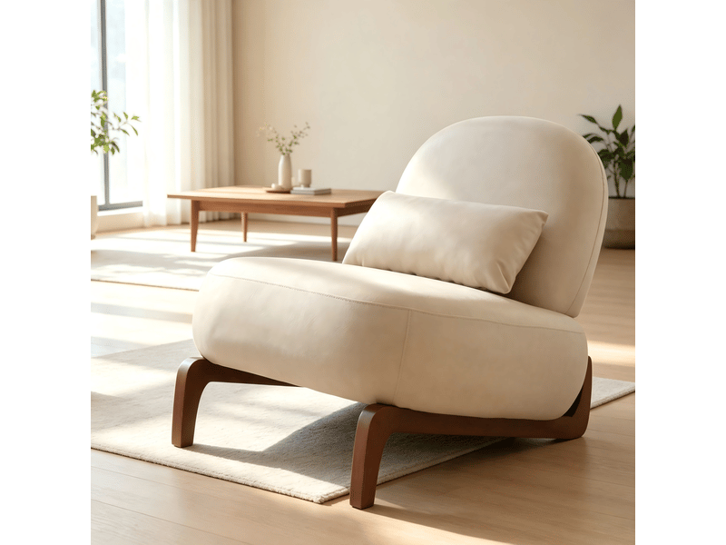 Fauteuil d'appoint sans accoudoirs pour lecture et détente, revêtement en velours, pieds en bois massif camel - Conforama A