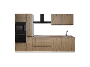 Vicco cuisine, chêne artisanblanc, 310cm plan de travail chêne doré