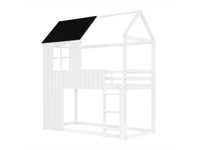  Lit mezzanine enfant 90x200 cm avec rangement et garde-corps, blanc et noir  - Conforama W
