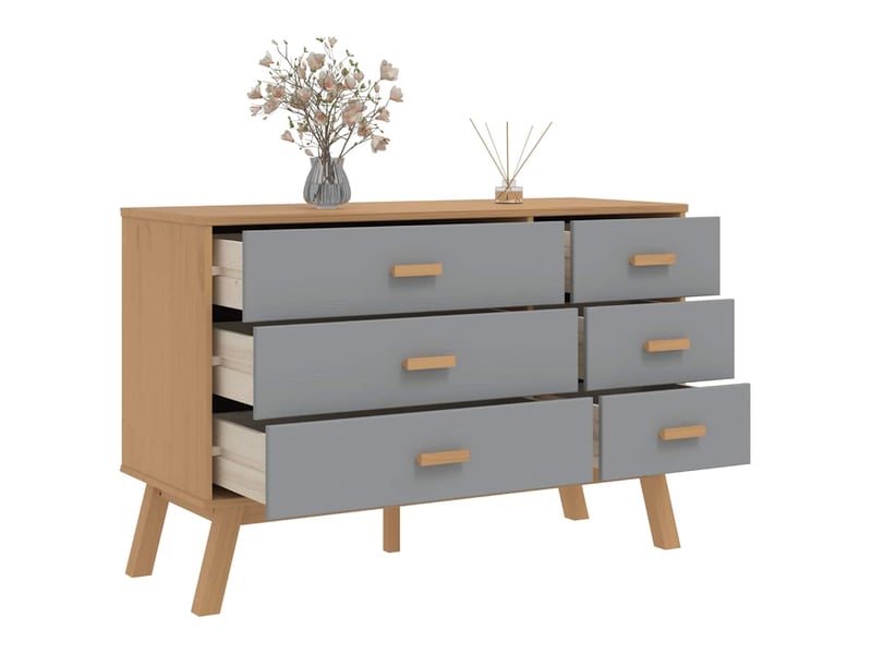  Armoire à tiroirs, commode olden gris et marron bois de pin solide shl59901  - Conforama E
