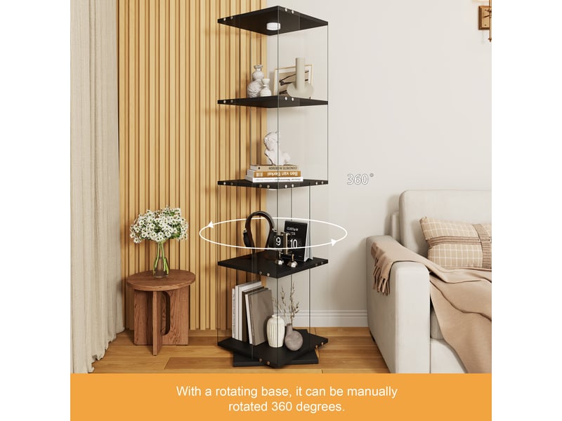  Vitrine verre rotative 360° - 38x38x160cm - bibliothèque pivotante 4 niveaux avec éclairage led multicolore tactile - noir  - Conforama C