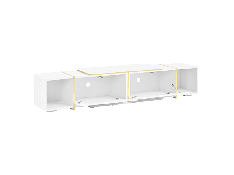  Meuble tv extensible blanc brillant avec bords dorés, longueur ajustable jusqu'à 275 cm  - Conforama D