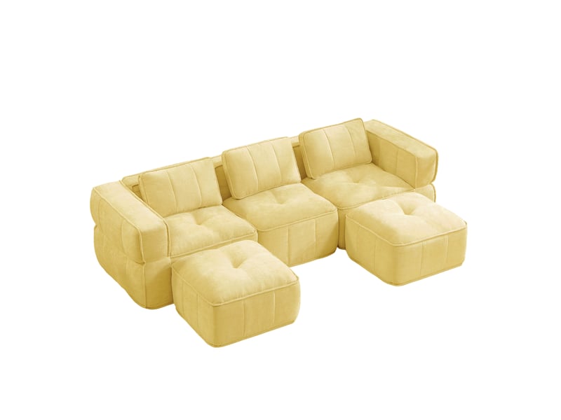  Canapé modulable en u 3 places avec 2 poufs, en polyester jaune  - Conforama A