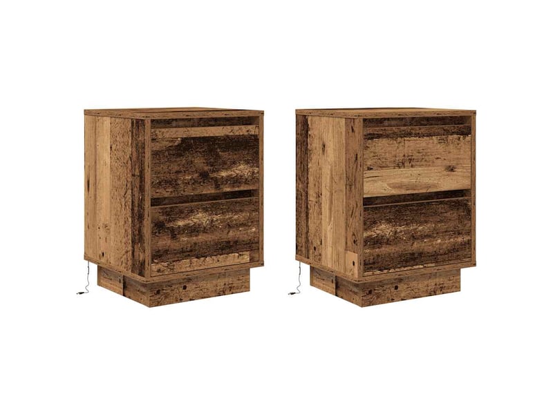  Lot de 2 tables de chevet - cabinet de chevet - table de nuit avec lumières led vieux bois 38x34x50 cm  - Conforama B