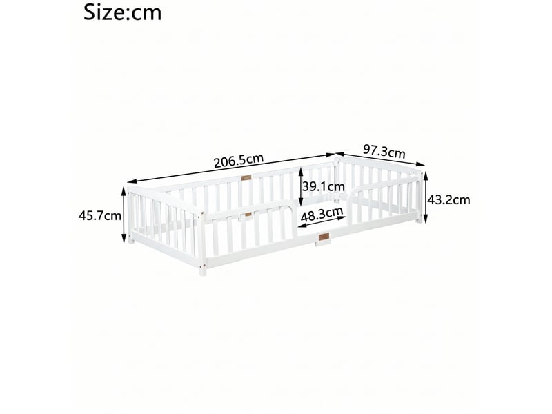  Lit enfant au sol 90 x 200 cm avec barrières de sécurité et entrée centrale, blanc  - Conforama C