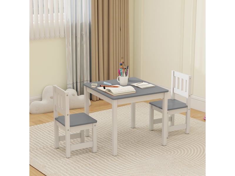  Table enfant avec 2 chaises, ensemble de salon enfant 3 pièces, mobilier enfant, 56 x 52 x 48 cm, gris  - Conforama C